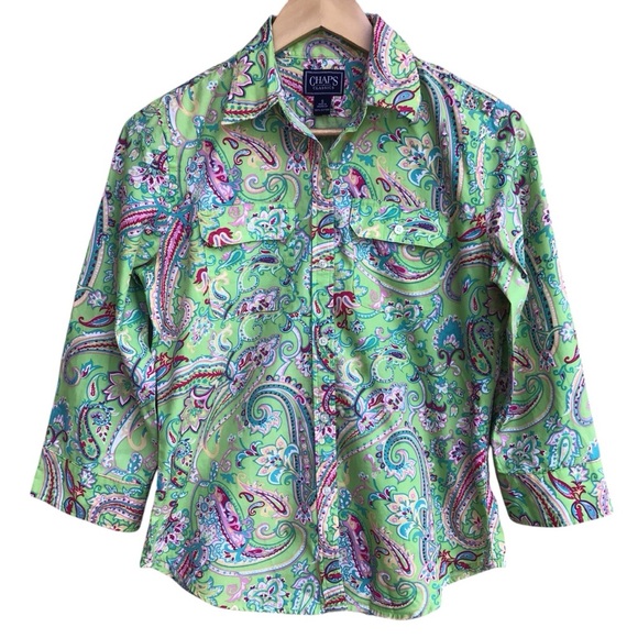 Chaps Green Paisley Button Up Shirt NEW - Picture 1 of 6